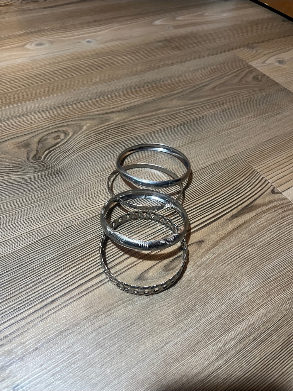 4 Silver Tone Stacked Bangle Bracelet Set
